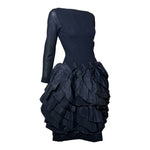 Marsis 1959 Black Crepe Dress w/Diagonal Taffeta Ruffle Skirt , side 2