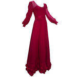 Late 1970s Scarlet Red Silk Georgette Ballgown with Silk Roses, side