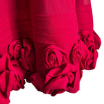 Late 1970s Scarlet Red Silk Georgette Ballgown with Silk Roses, rose detail