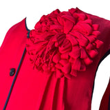 GALANOS 1970's Red Chiffon Multi-Layer Dress, self flower