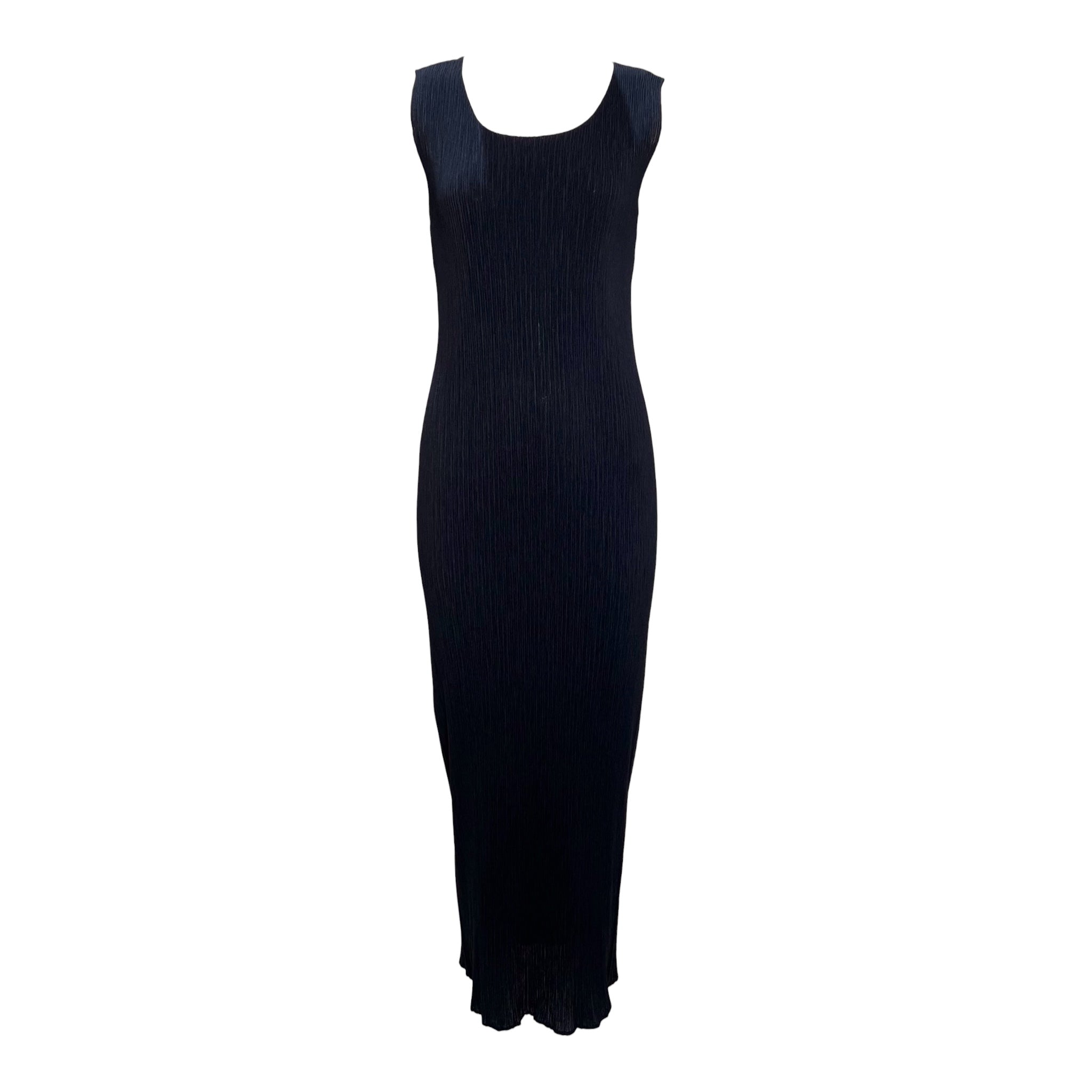 Issey Miyake Late 1990's Black Pleated Column Dress