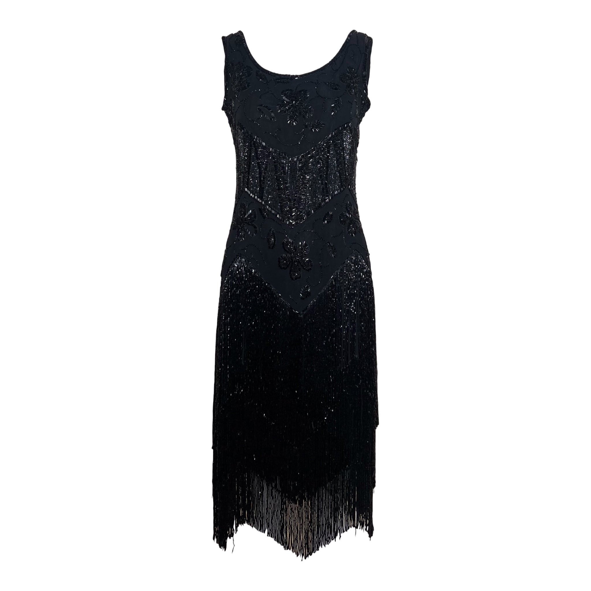 1920's Black Beaded Fringe Flapper Dress