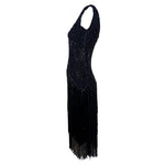 1920's Black Beaded Fringe Flapper Dress, side 2