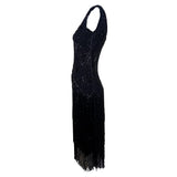 1920's Black Beaded Fringe Flapper Dress, side 2