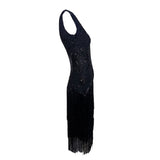 1920's Black Beaded Fringe Flapper Dress, side