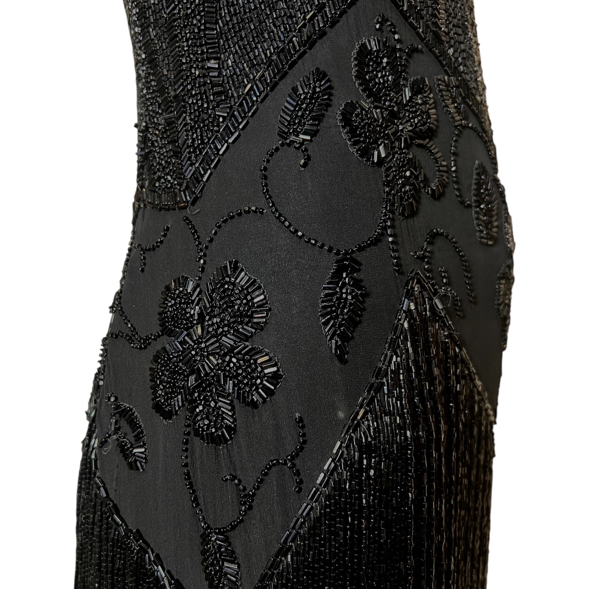 1920's Black Beaded Fringe Flapper Dress, detail