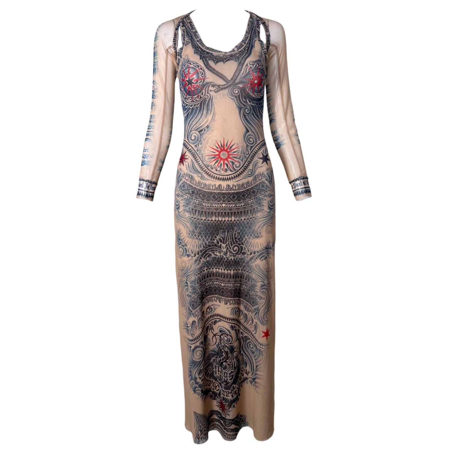 Gaultier S/S 1994 'Les Tatouages' Mesh Tattoo Maxi Dress and Bolero, frontal