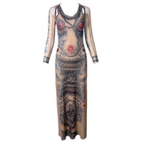 Gaultier S/S 1994 'Les Tatouages' Mesh Tattoo Maxi Dress and Bolero, frontal