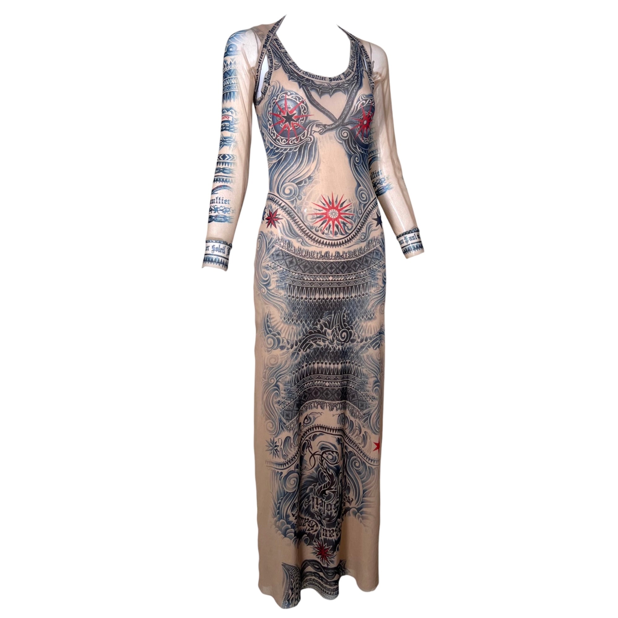 Gaultier S/S 1994 'Les Tatouages' Mesh Tattoo Maxi Dress and Bolero