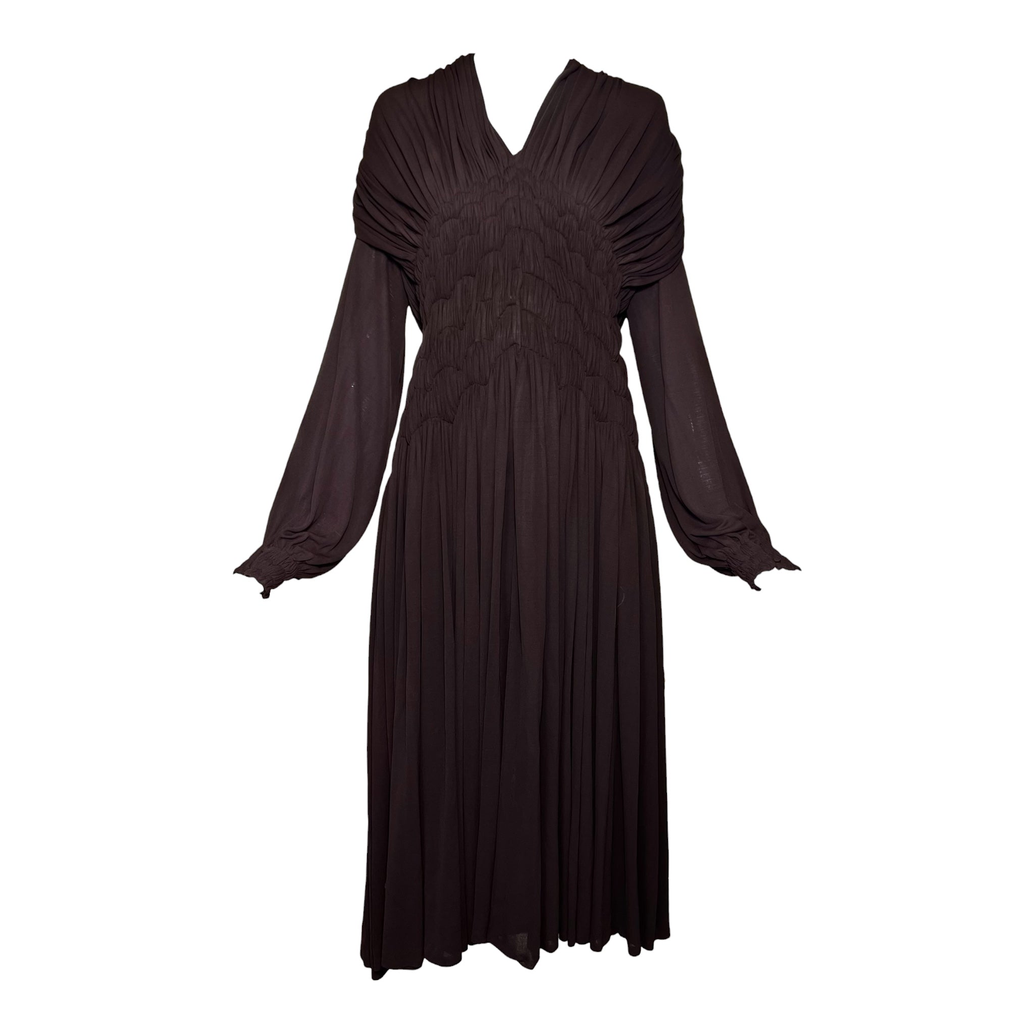 Madame Grs Haute Couture 1940's Brown Hand Smocked Matte Jersey Dress Madame Grs Haute Couture 1940's Brown Hand Smocked Matte Jersey Dress