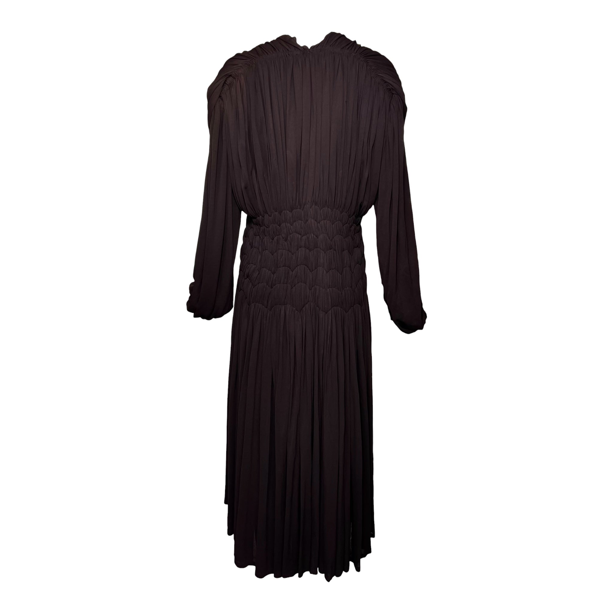 Madame Grès Haute Couture 1940's Brown Hand Smocked Matte Jersey Dress, back