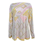 Emilio Pucci 1970's Pastel Geometric Silk Jersey Long Sleeve Tunic Blouse