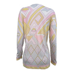 Emilio Pucci 1970's Pastel Geometric Silk Jersey Long Sleeve Tunic Blouse, back