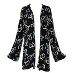 Early 1940's Ribbon Bow Print Black Silk Georgette Jacket