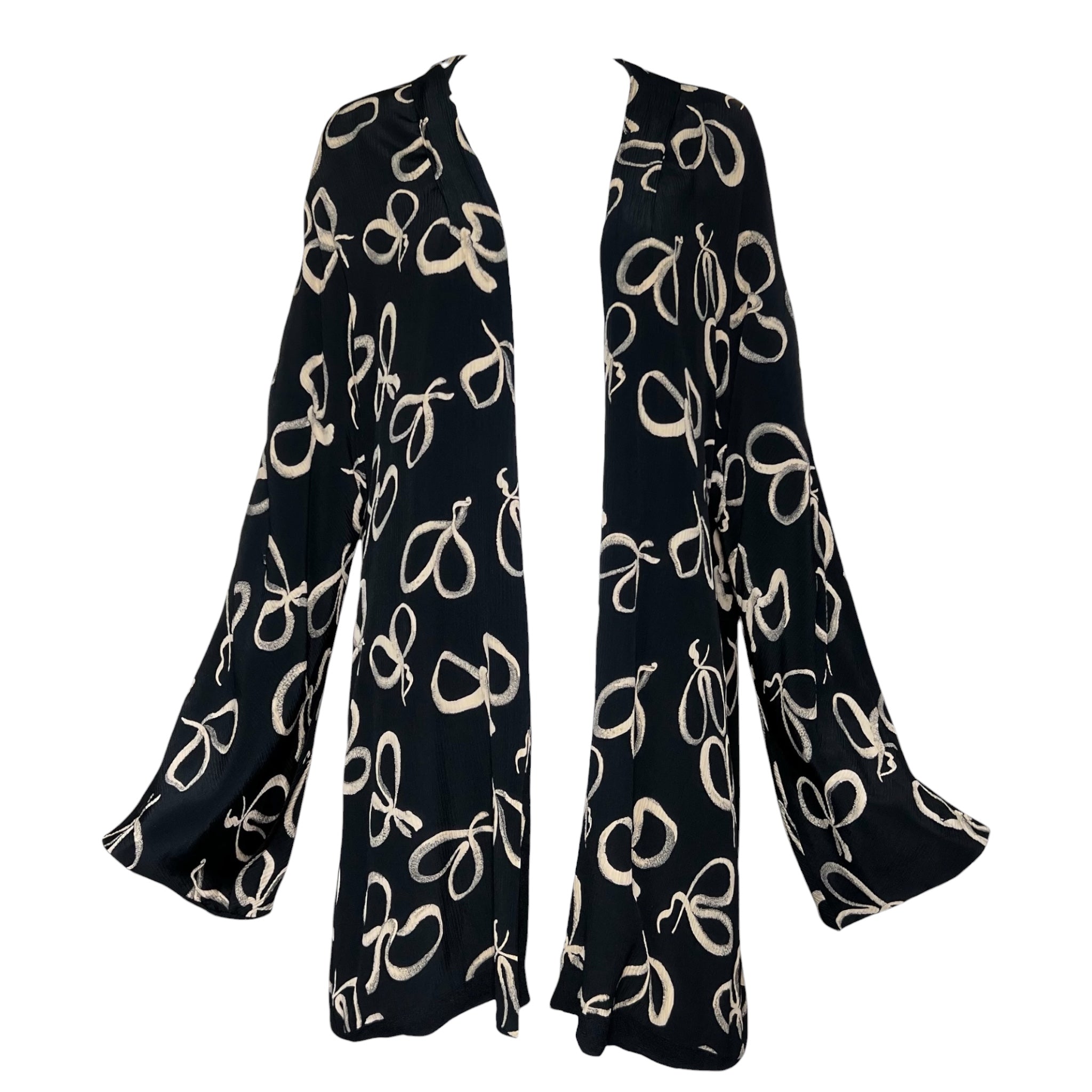 Early 1940's Ribbon Bow Print Black Silk Georgette Jacket