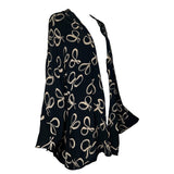 Early 1940's Ribbon Bow Print Black Silk Georgette Jacket, side 2