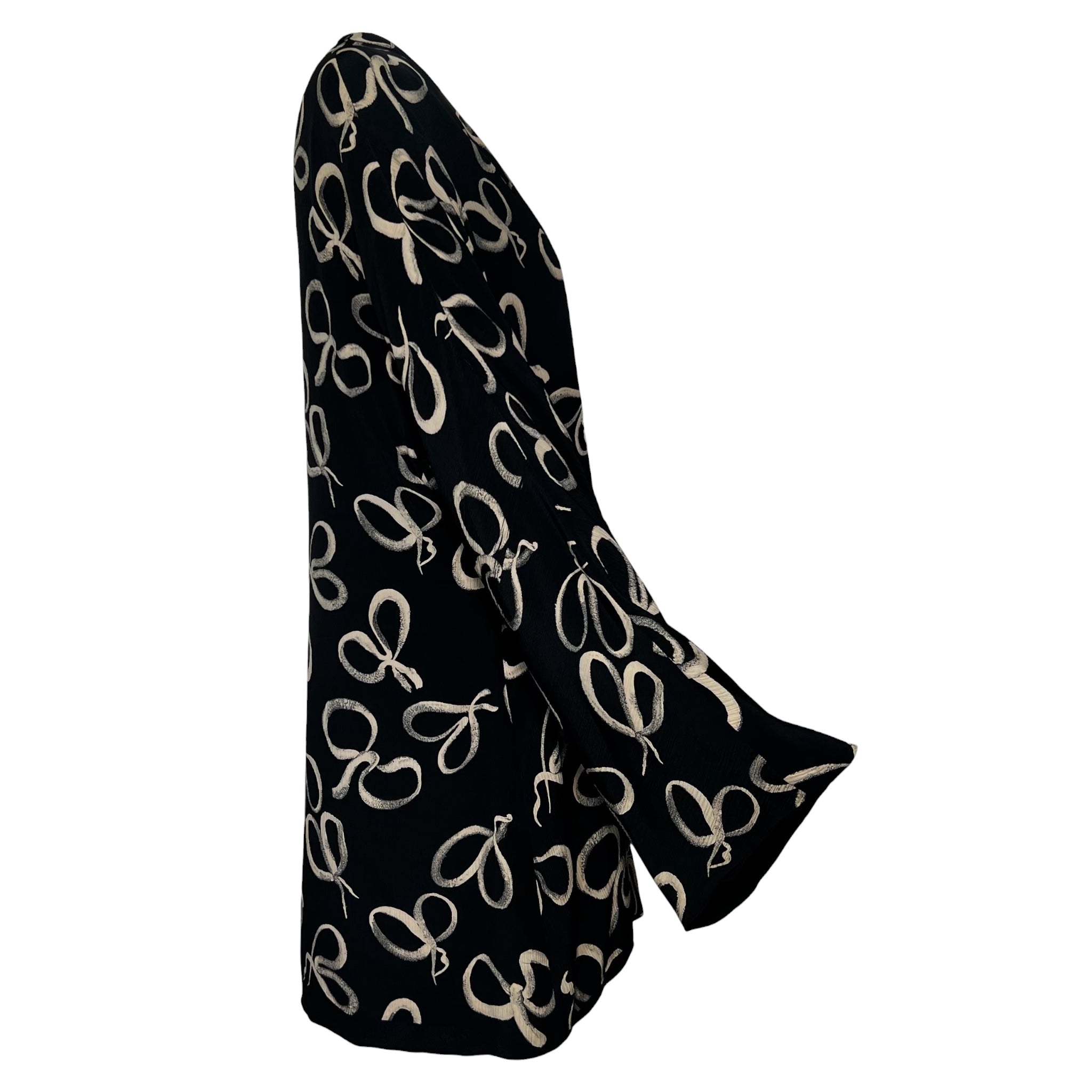 Early 1940's Ribbon Bow Print Black Silk Georgette Jacket, side 3