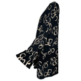 Early 1940's Ribbon Bow Print Black Silk Georgette Jacket, side