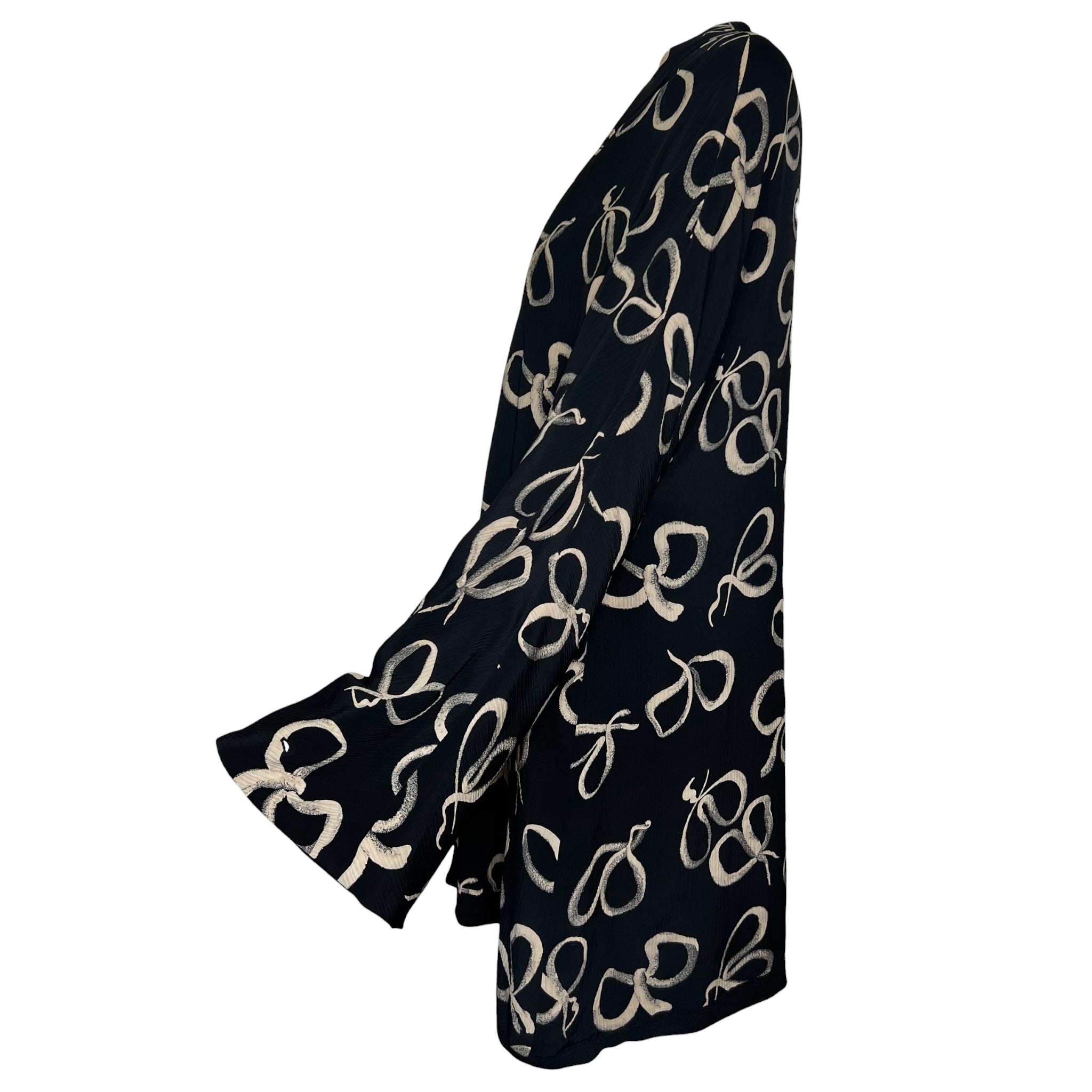 Early 1940's Ribbon Bow Print Black Silk Georgette Jacket, side