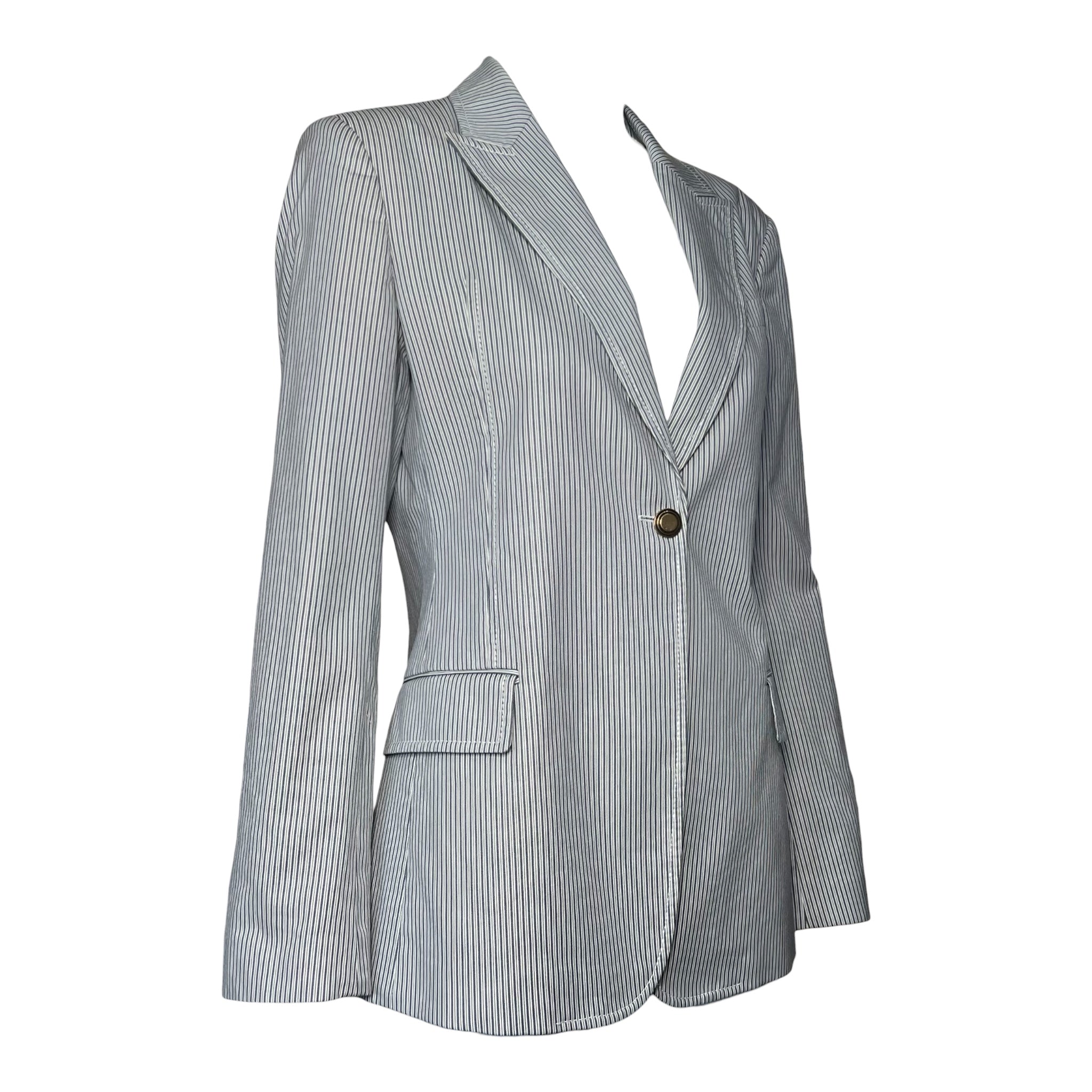 Gucci Cotton Blue Grey Pinstripe Single Button Blazer Jacket, side