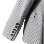 Gucci Cotton Blue Grey Pinstripe Single Button Blazer Jacket, cuff