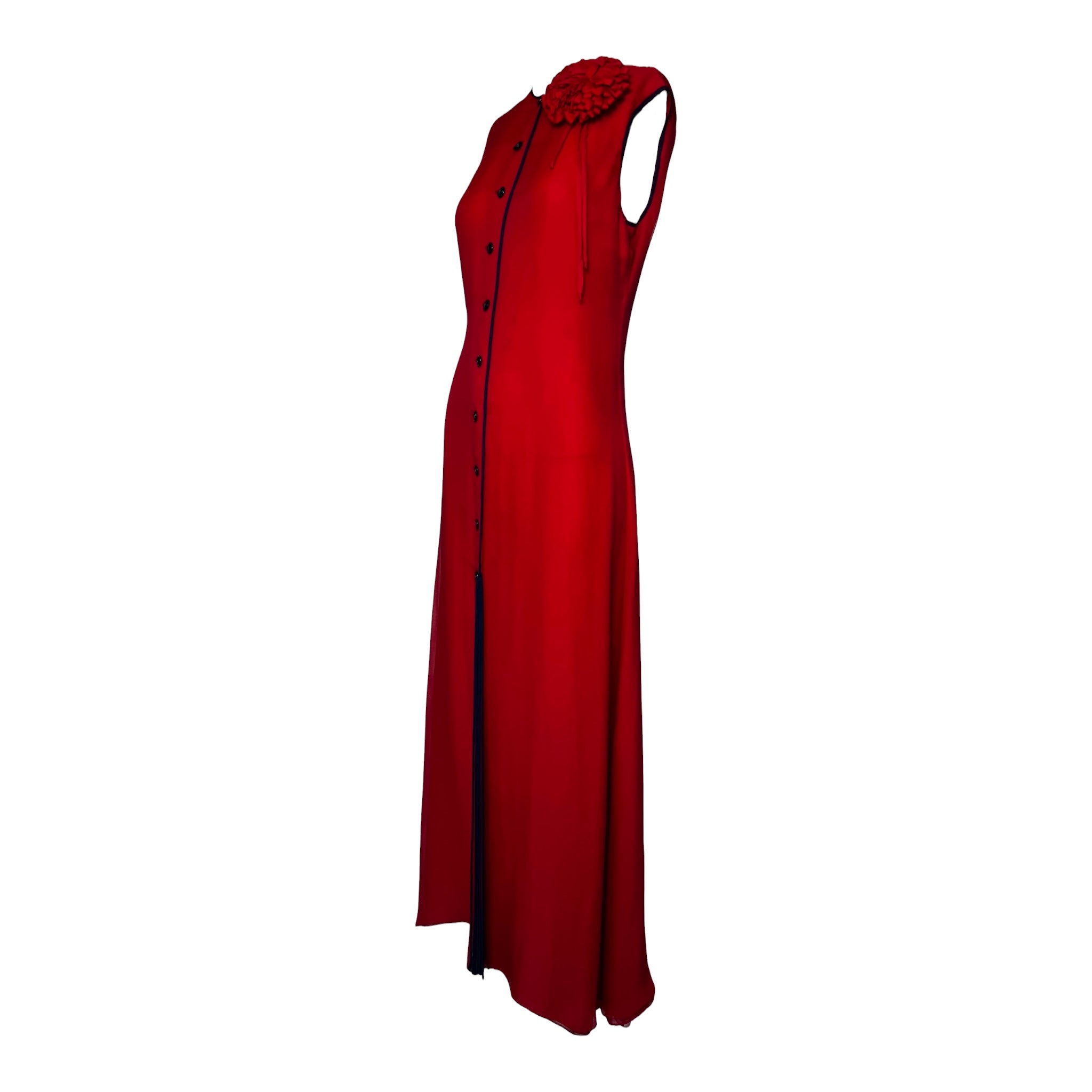 GALANOS 1970's Red Chiffon Multi-Layer Dress, side