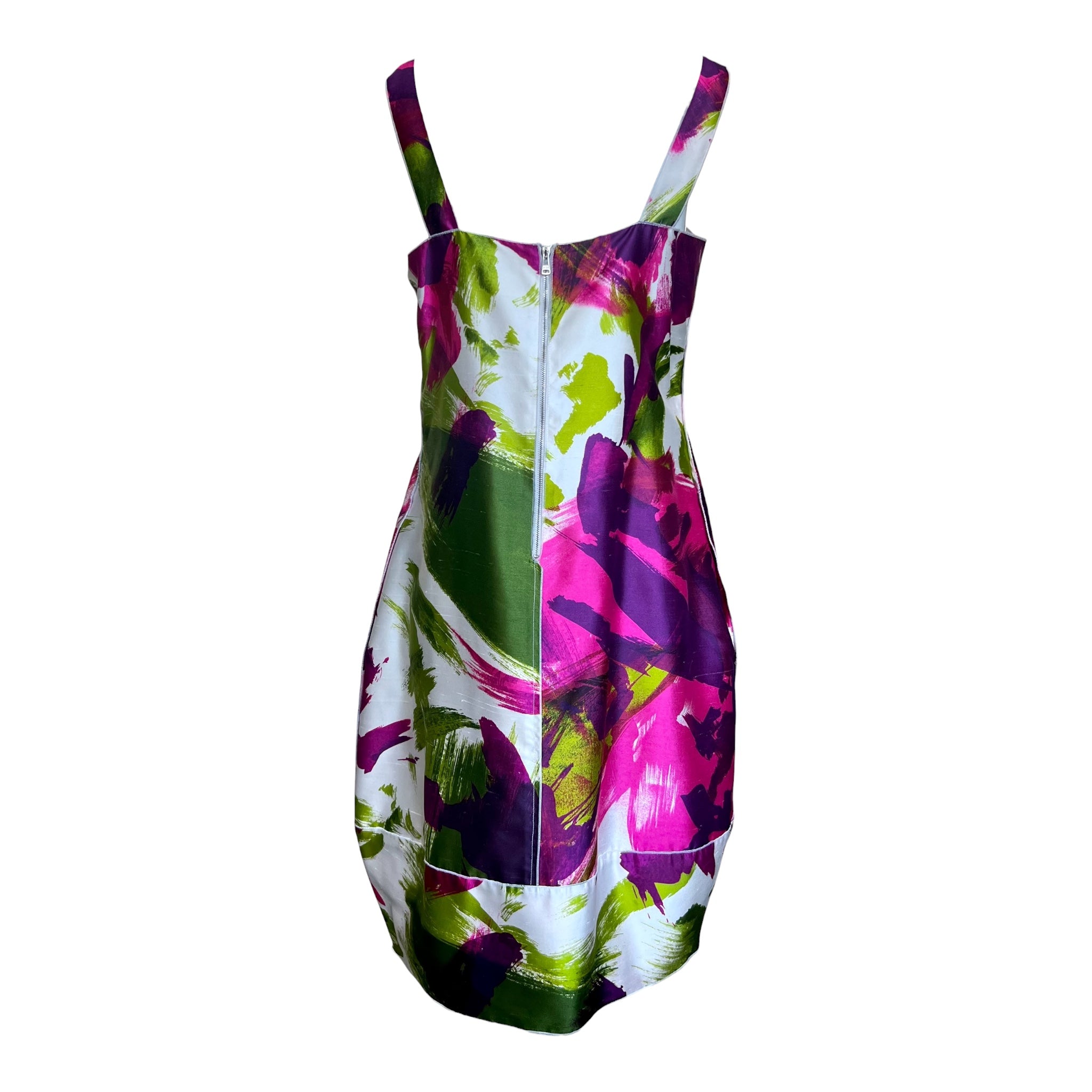 Dolce & Gabbana S/S 2008 Pink and Green Brush Stroke Printed Silk Dress, back