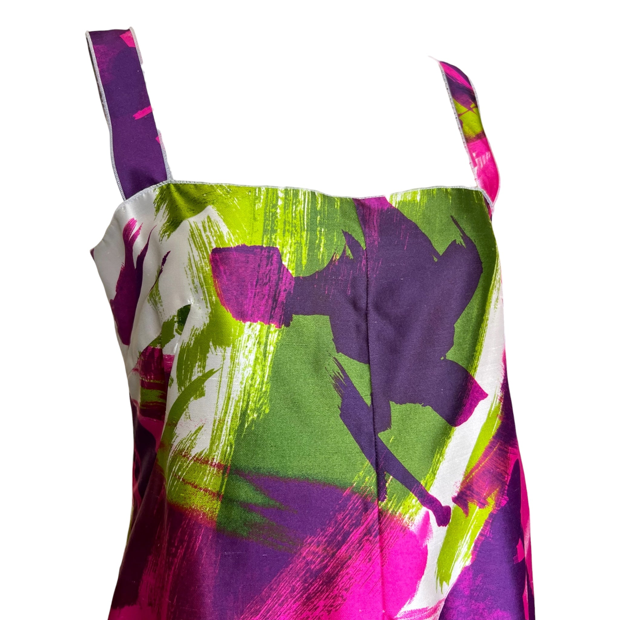 Dolce & Gabbana S/S 2008 Pink and Green Brush Stroke Printed Silk Dress, top