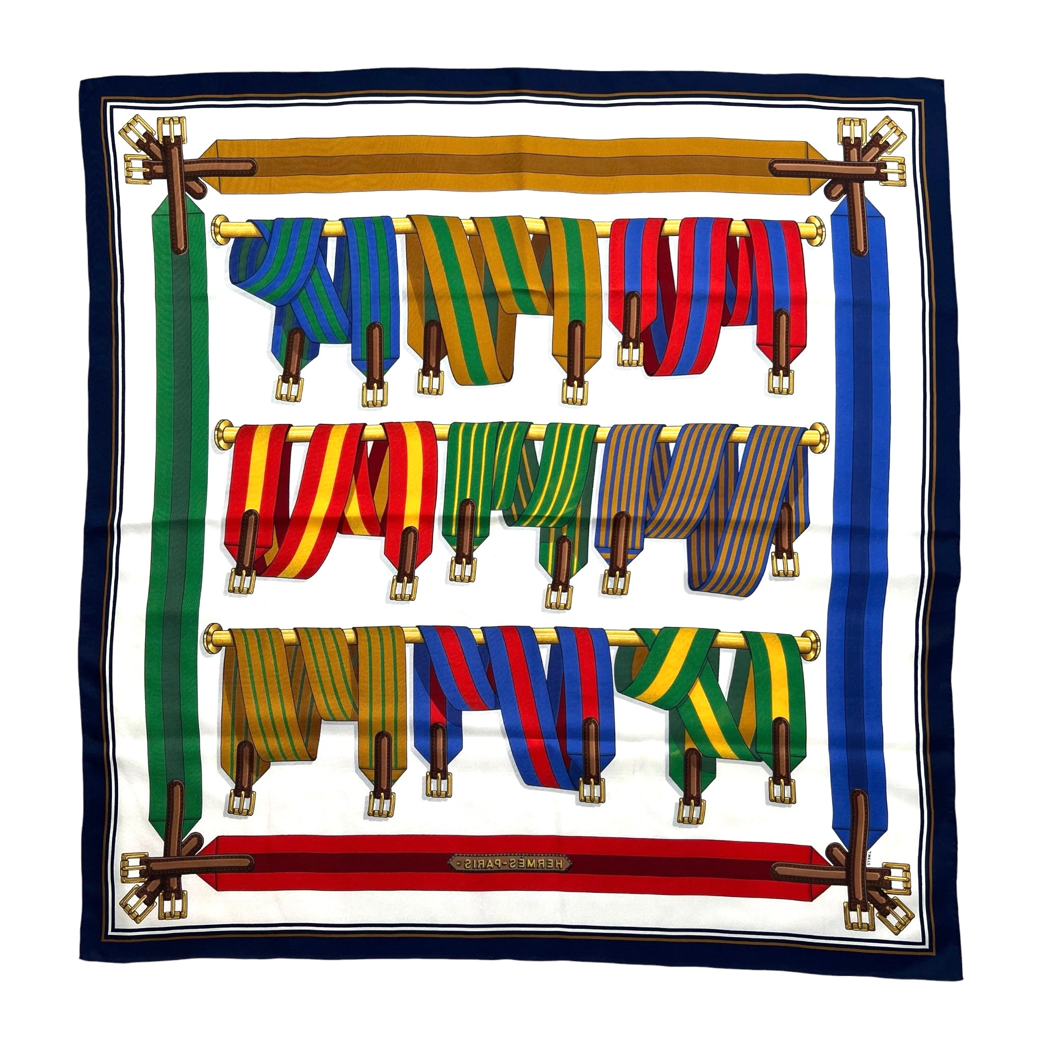 Hermès 1985 'Les Sangles' by J. Metz Print Carré 90 Silk Scarf, reverse