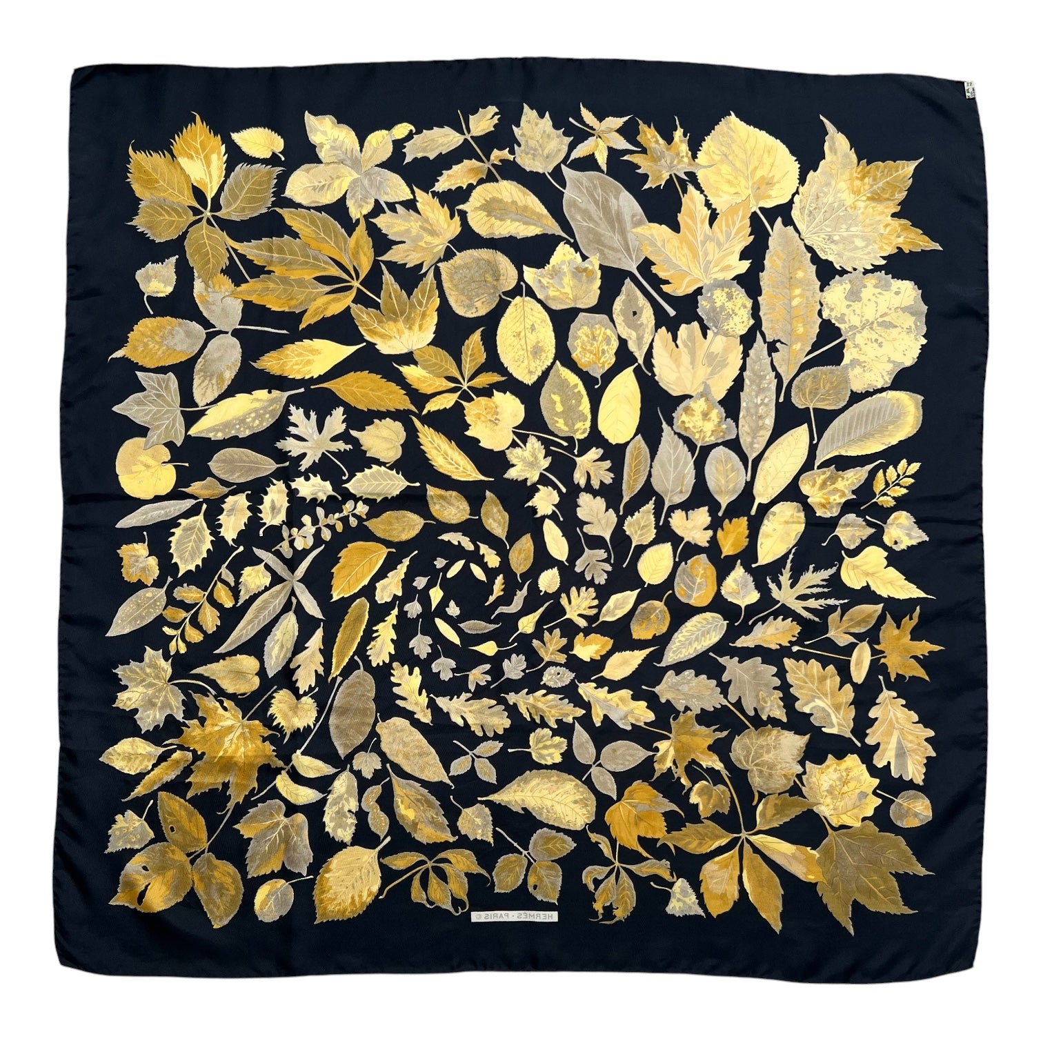 Hermès 'Tourbillons' by Christiane Vauzelles 1990 Autumn Leaves Print Silk Carré Scarf, reverse