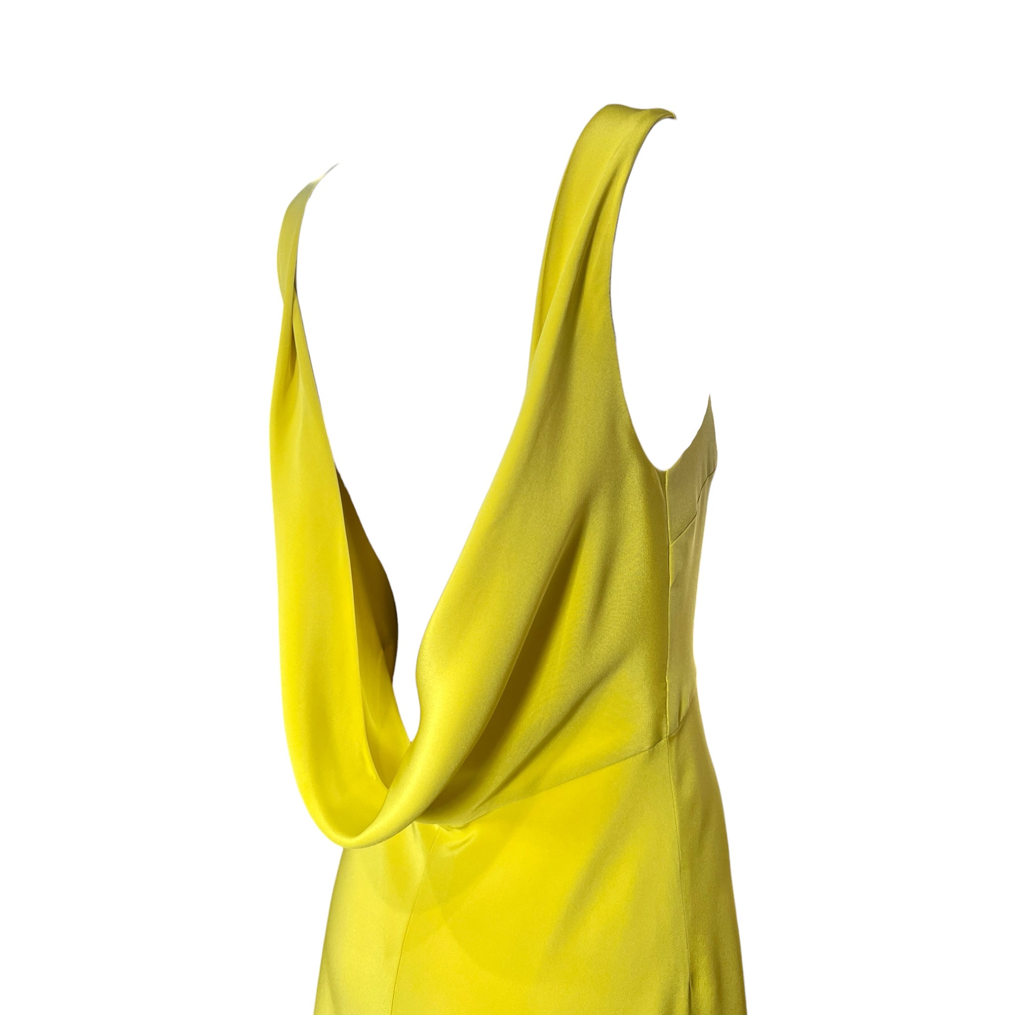 Irene 2000's Yellow Crepe Evening Gown with Train, back side bodice
