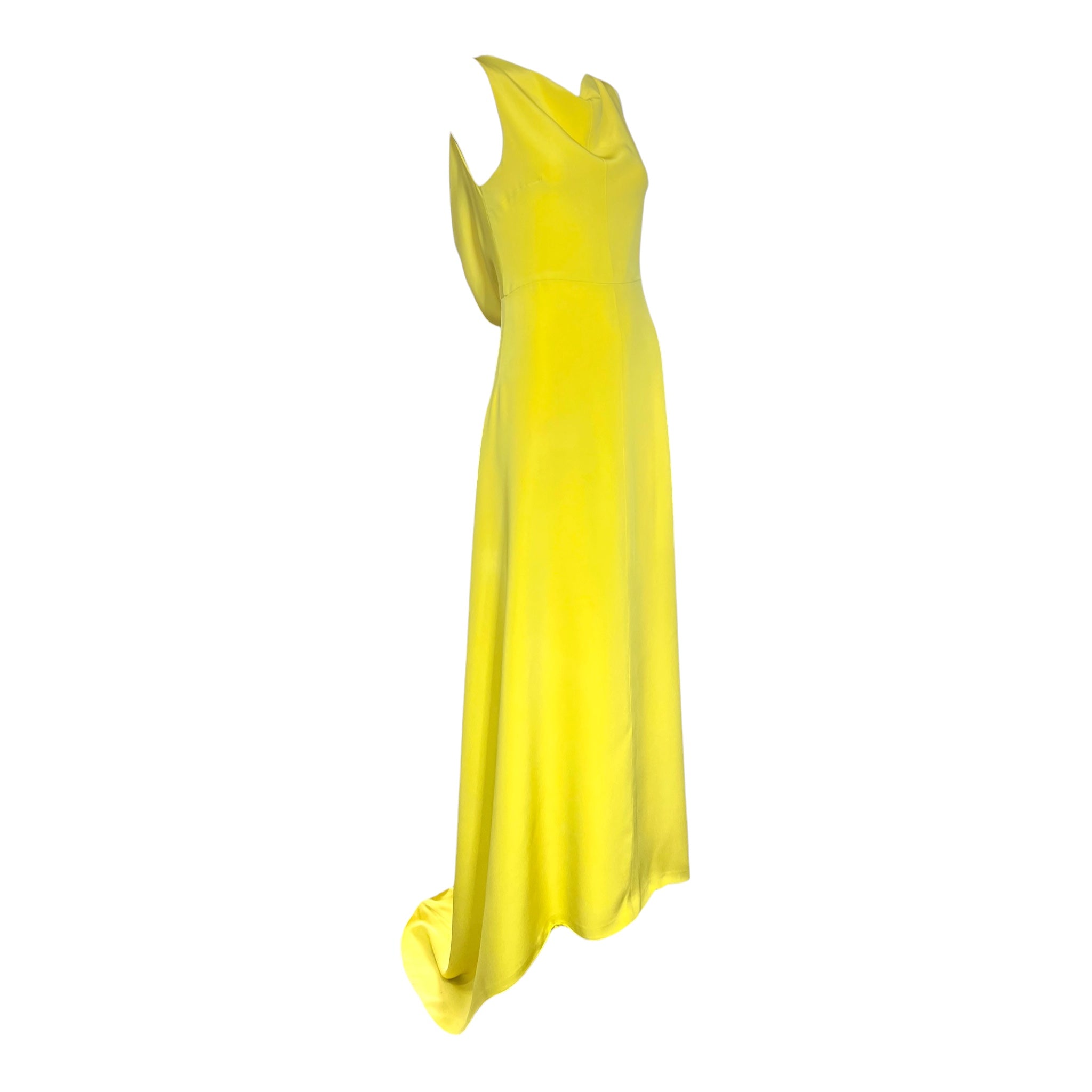 Irene 2000's Yellow Crepe Evening Gown with Train, slight side