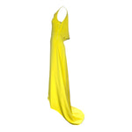 Irene 2000's Yellow Crepe Evening Gown with Train, side