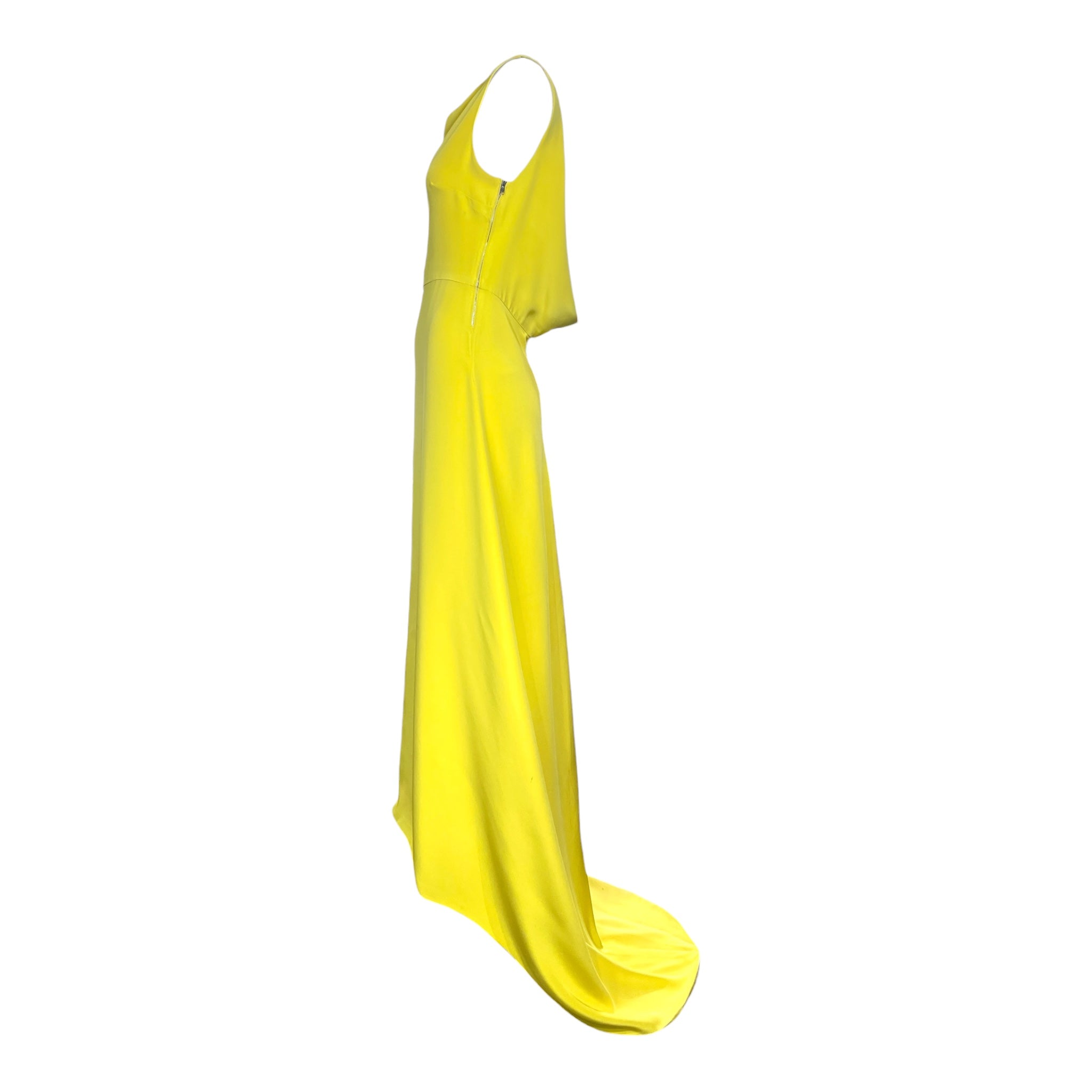 Irene 2000's Yellow Crepe Evening Gown with Train, side