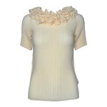 Issey Miyake Y2K Cream Ruffle Collar Plisse Blouse