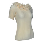 Issey Miyake Y2K Cream Ruffle Collar Plisse Blouse, slight side