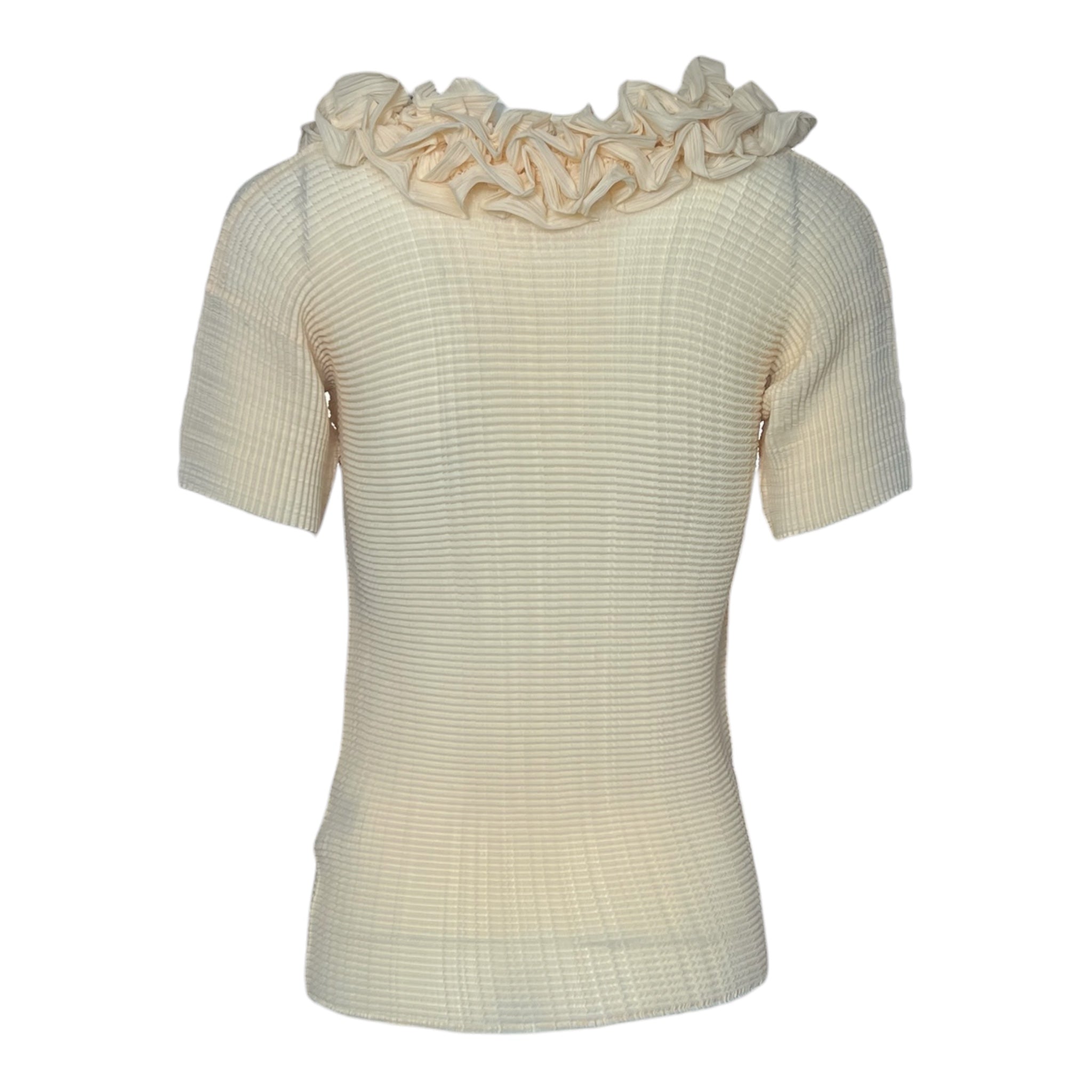 Issey Miyake Y2K Cream Ruffle Collar Plisse Blouse, back