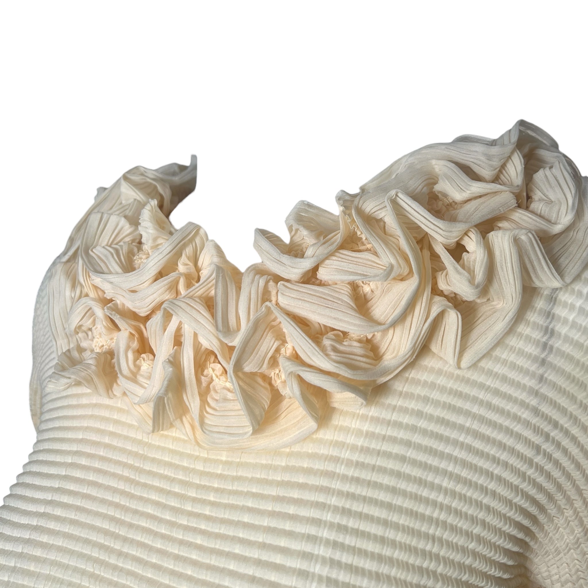 Issey Miyake Y2K Cream Ruffle Collar Plisse Blouse, collar
