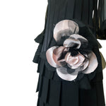Galanos 1984 Black Silk Tiered Gown with Decorative Hip Flower, flower
