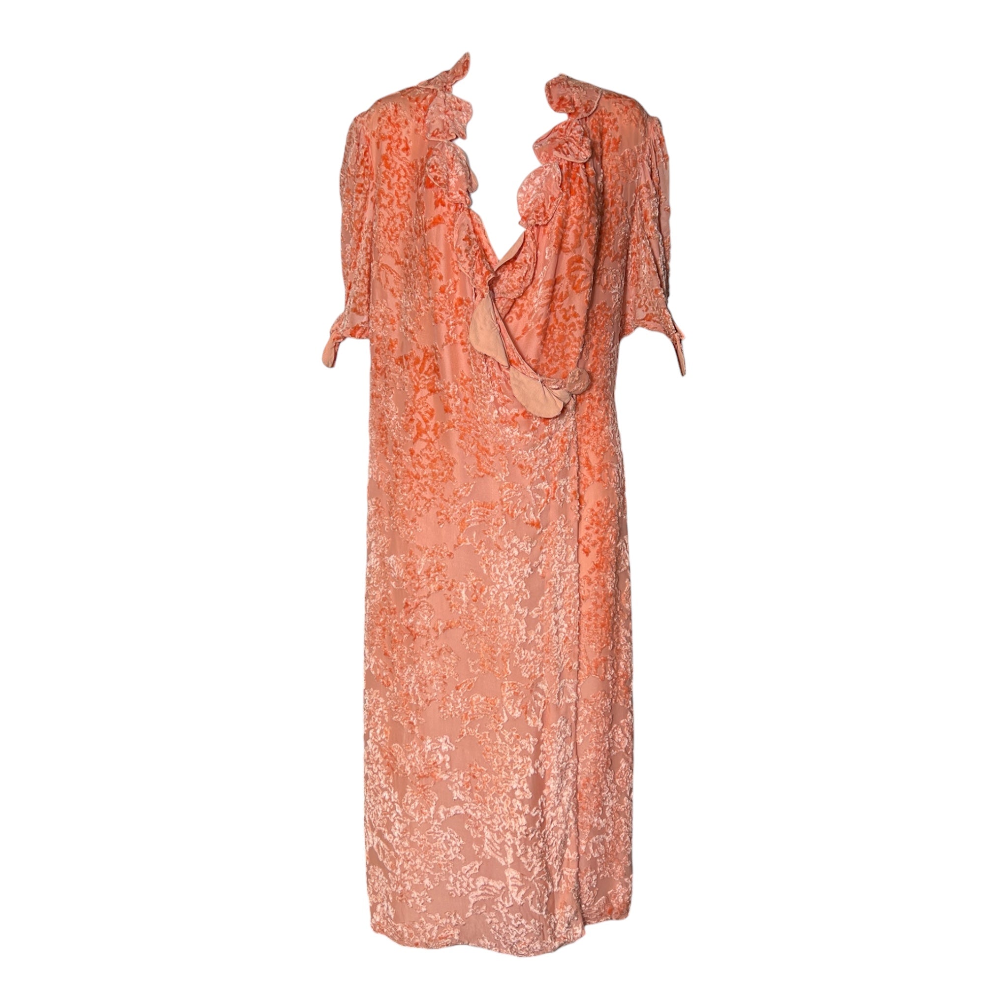 1920's Peach Pink Silk Velvet Devore Wrap Dress 