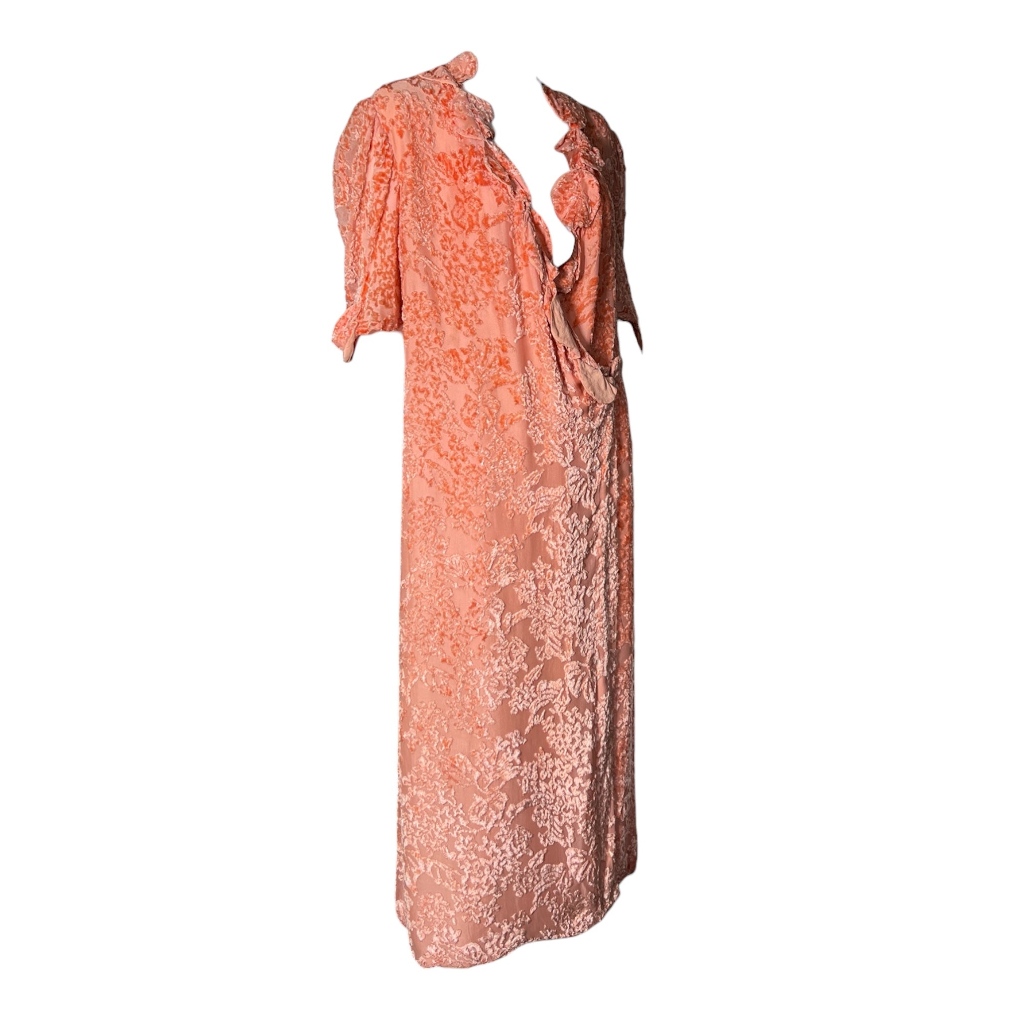 1920's Peach Pink Velvet Devoré Wrap Dress