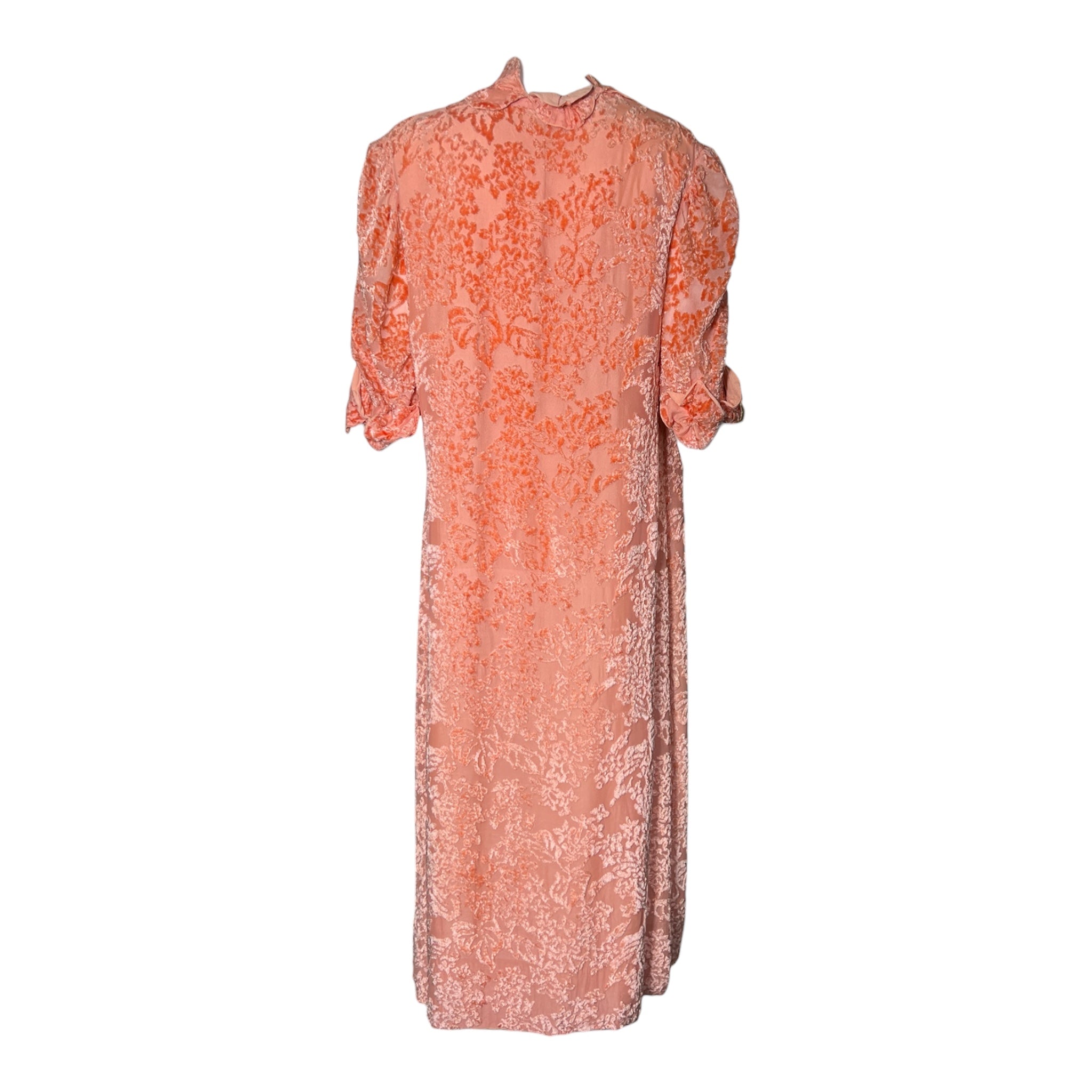 1920's Peach Pink Silk Velvet Devore Wrap Dress , back