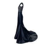 Lorena Sarbu Black Lacey Plunging Neckline Gown with Train, side