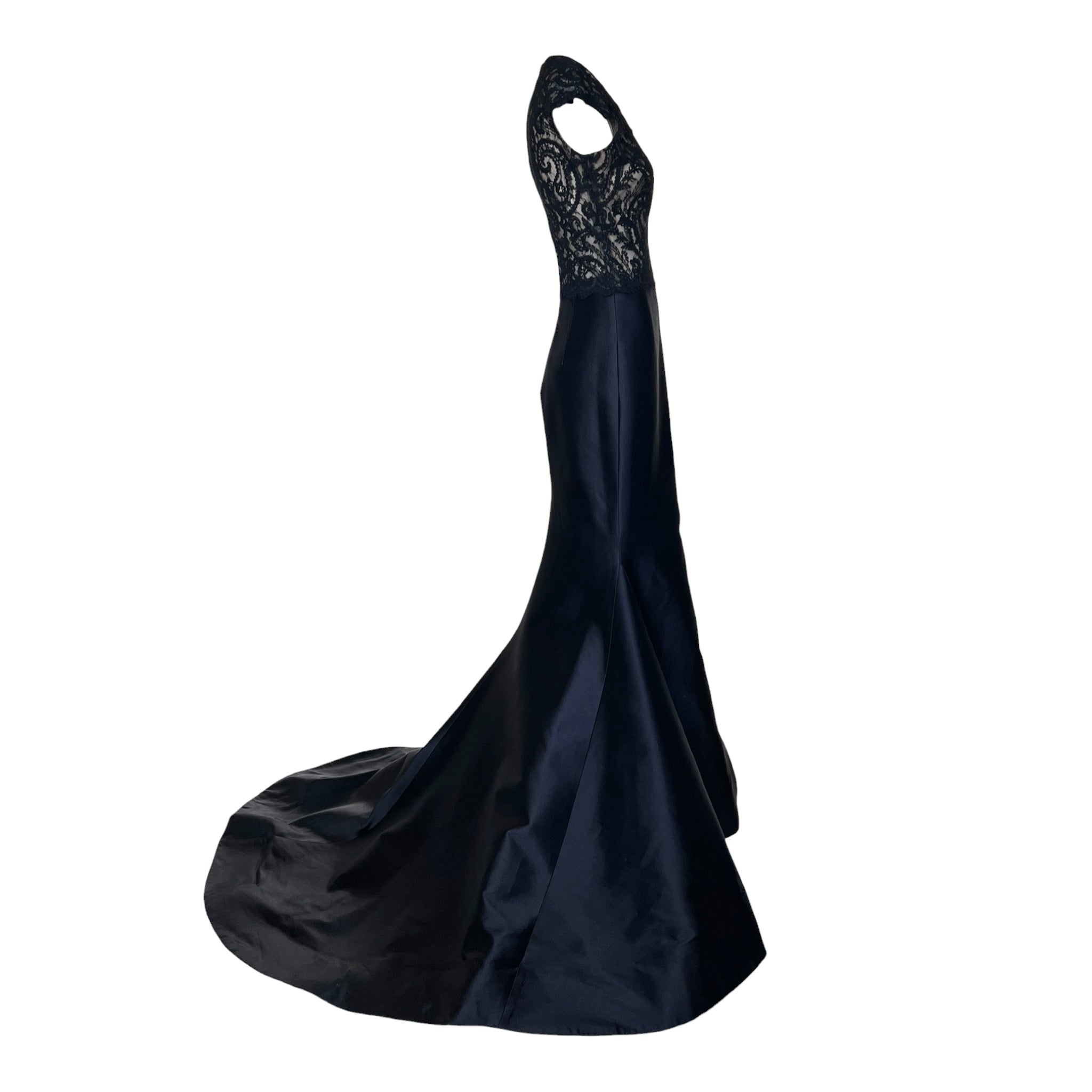 Lorena Sarbu Black Lacey Plunging Neckline Gown with Train, side 2