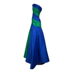Scaasi 1987 Blue and Green Taffeta Strapless Gown with Stole, side 2
