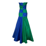 Scaasi 1987 Blue and Green Taffeta Strapless Gown with Stole, back