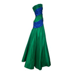 Scaasi 1987 Blue and Green Taffeta Strapless Gown with Stole, side
