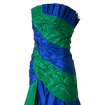 Scaasi 1987 Blue and Green Taffeta Strapless Gown with Stole, bodice