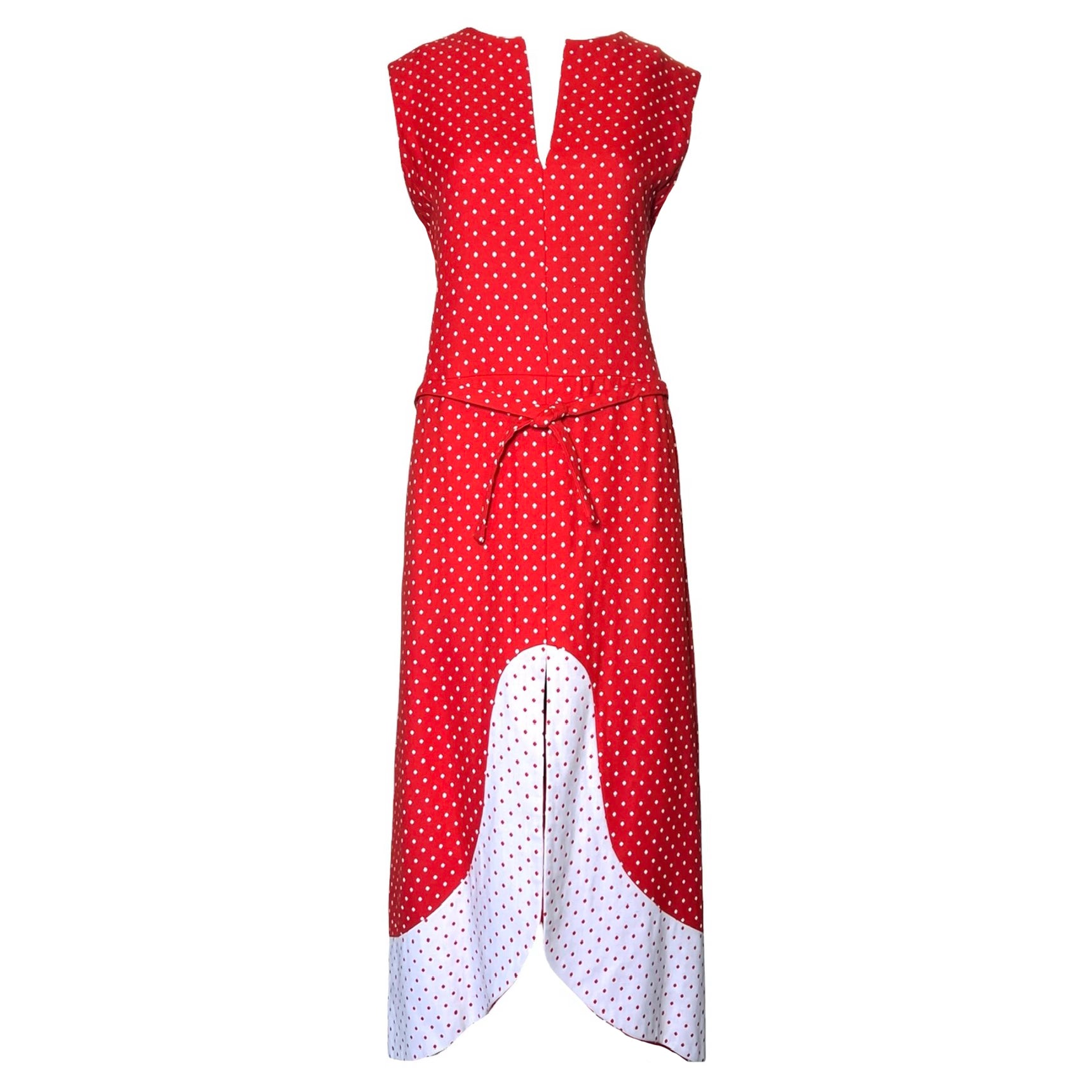 1960s Pierre Cardin "Space Age" Red & White Polka Dotted Maxi Dress