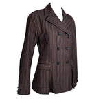 Issey Miyake Y2K Brown Top Stitched Striped Double Breasted Jacket, slight side